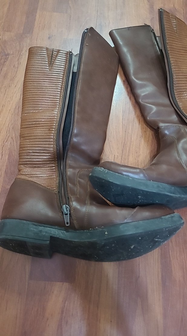 Kahverengi Deri Kadın Dizüstü Botları - Görsel 3