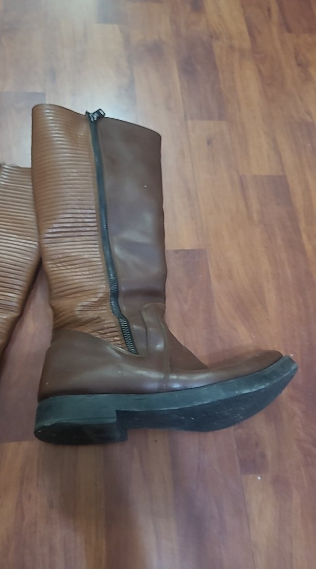 Kahverengi Deri Kadın Dizüstü Botları - Görsel 5