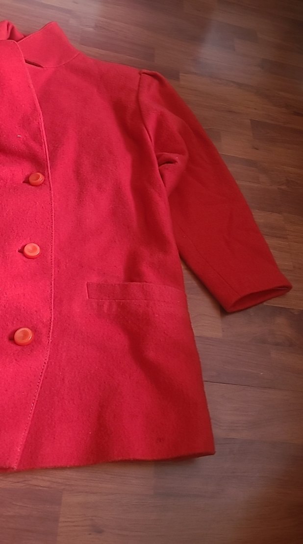 Düğmeli Kırmızı Midi Ceket - Görsel 2