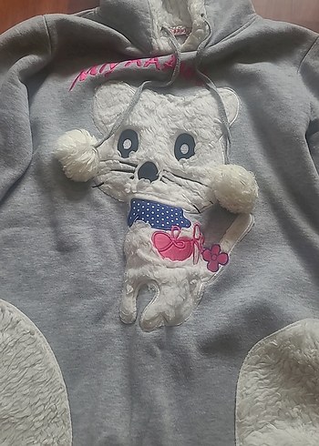 Gri Kapüşonlu Peluş Sweatshirt - Görsel 6