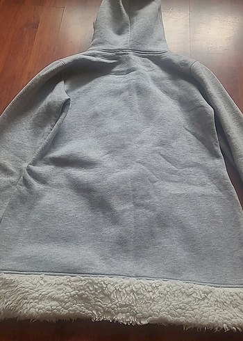 Gri Kapüşonlu Peluş Sweatshirt - Görsel 9