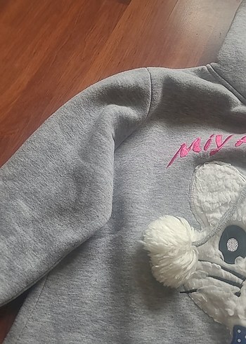 Gri Kapüşonlu Peluş Sweatshirt - Görsel 7