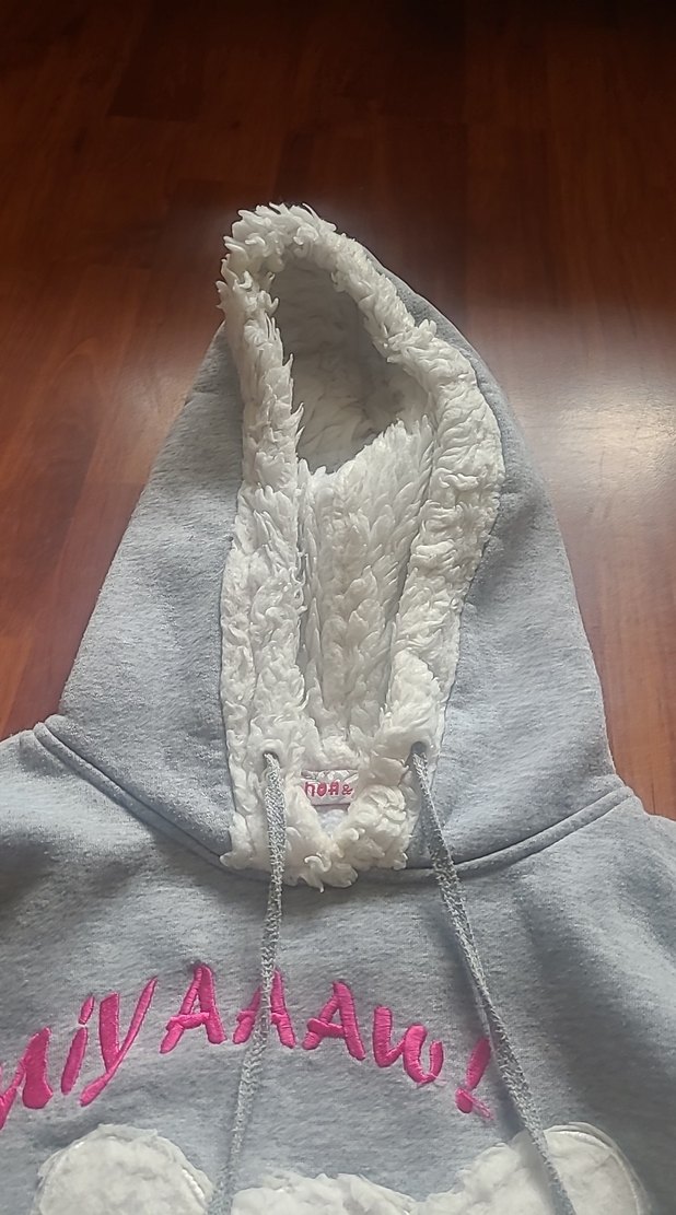 Gri Kapüşonlu Peluş Sweatshirt - Görsel 4