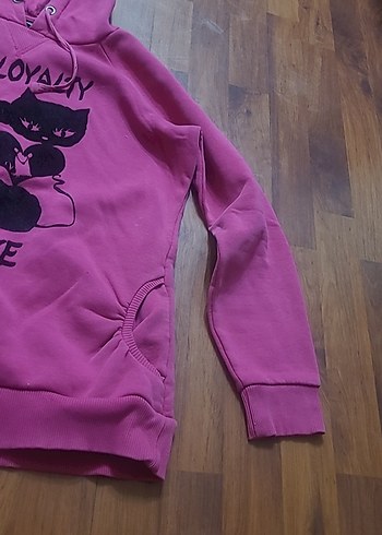 Kadın Pembe Kapüşonlu Uzun Kollu Sweatshirt - Görsel 2