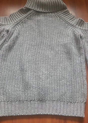 Gri Kadın Boğazlı Triko Kazak - Görsel 4