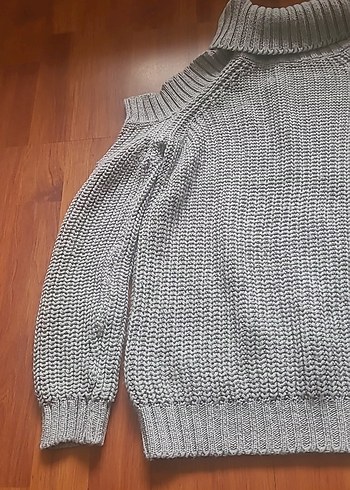 Gri Kadın Boğazlı Triko Kazak - Görsel 3