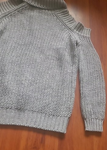 Gri Kadın Boğazlı Triko Kazak - Görsel 2