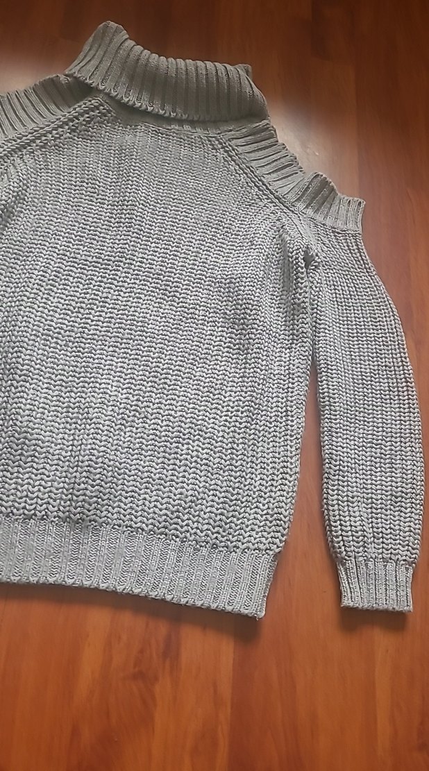 Gri Kadın Boğazlı Triko Kazak - Görsel 2