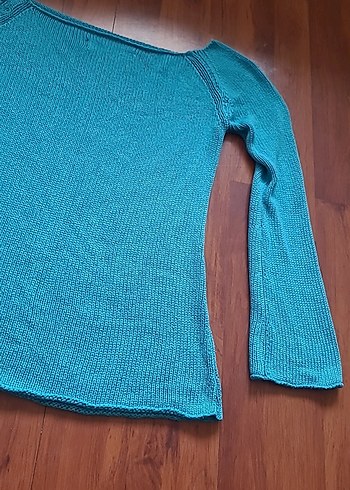 Turkuaz V Yaka Kadın Triko Kazak - Görsel 2