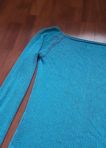 Turkuaz V Yaka Kadın Triko Kazak - Görsel 4