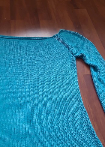 Turkuaz V Yaka Kadın Triko Kazak - Görsel 5