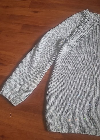 Gri Bohem Salaş Örgü Kadın Kazak - Görsel 2