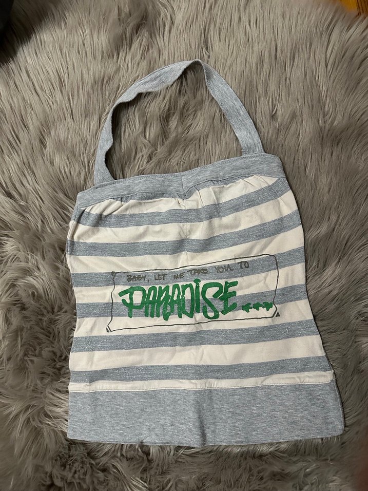 Straplez Gri Çizgili Pudra Renkli Bluz #Y2K - Görsel 2