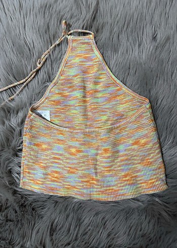 FB Renkli Örgü Halter Yaka Crop Body - Görsel 3