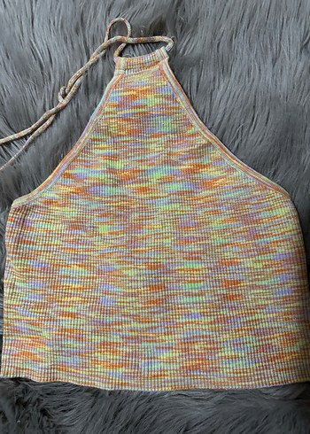 FB Renkli Örgü Halter Yaka Crop Body - Görsel 2