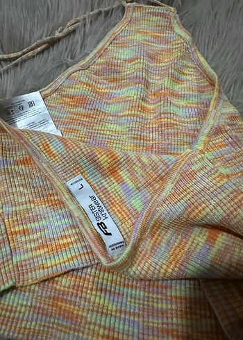 FB Renkli Örgü Halter Yaka Crop Body - Görsel 4