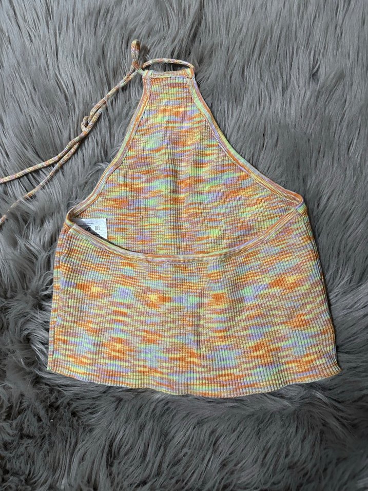 FB Renkli Örgü Halter Yaka Crop Body - Görsel 3