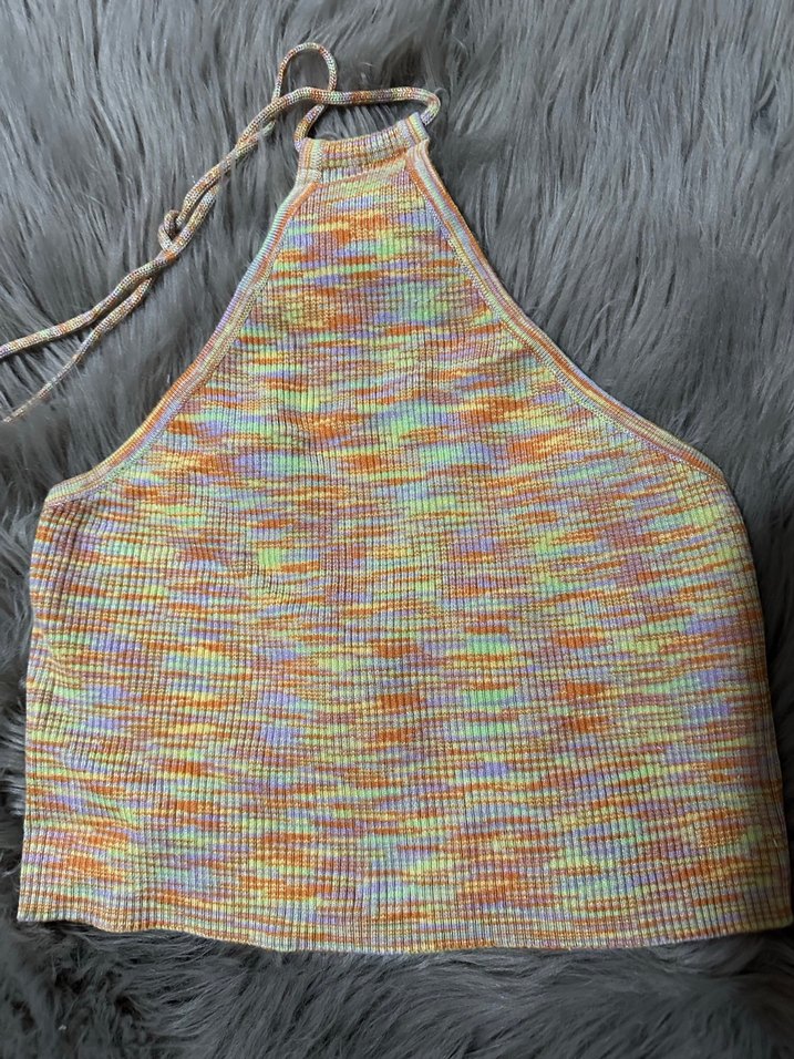 FB Renkli Örgü Halter Yaka Crop Body - Görsel 2