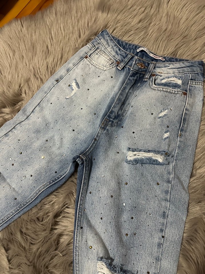Robin Taşlı Yırtık Detaylı Mavi Gri Jean - Görsel 4