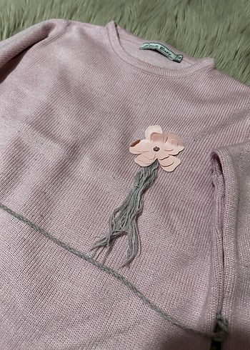 Kız Çocuk Pembe Nakışlı Kemerli Triko Kazak - Görsel 2