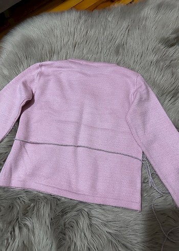 Kız Çocuk Pembe Nakışlı Kemerli Triko Kazak - Görsel 6