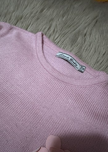 Kız Çocuk Pembe Nakışlı Kemerli Triko Kazak - Görsel 4