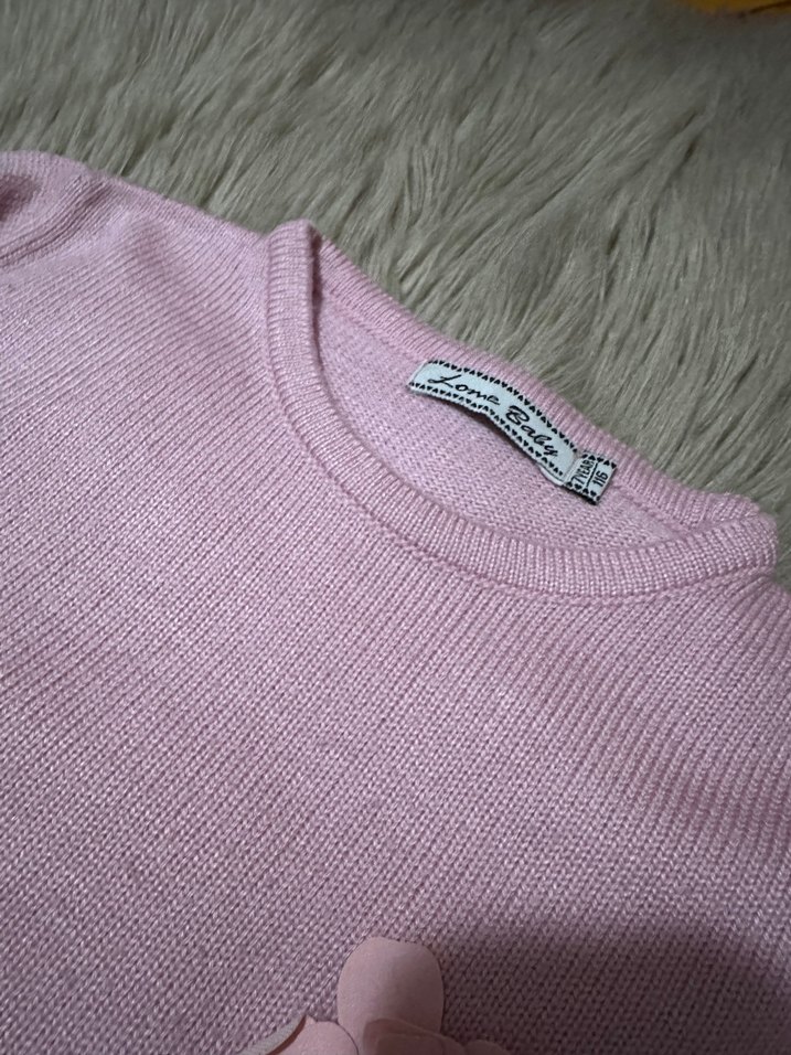 Kız Çocuk Pembe Nakışlı Kemerli Triko Kazak - Görsel 4