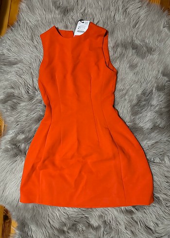 Zara Parlak Turuncu Yüksek Yakalı Mini Elbise - Görsel 6