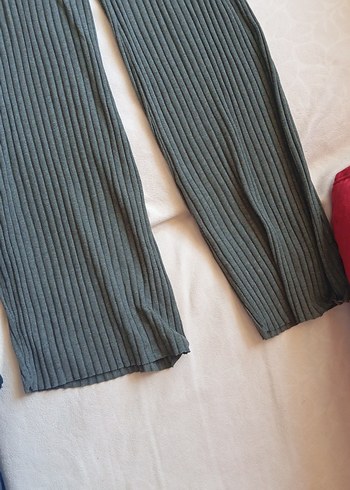 haki Triko Pilili Kadın Pantolon - Görsel 2