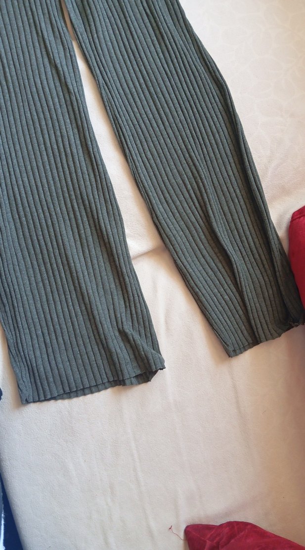 haki Triko Pilili Kadın Pantolon - Görsel 2