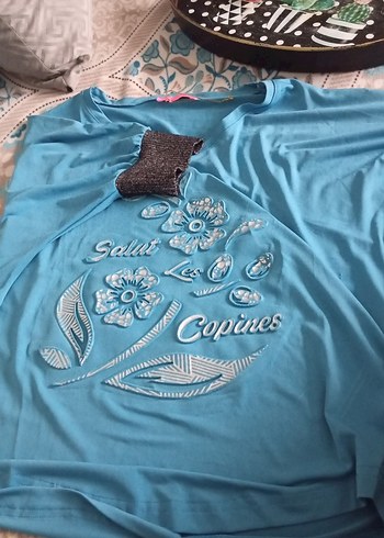 Mavi Baskılı Kısa Kollu Hamile Tişörtü - Görsel 3