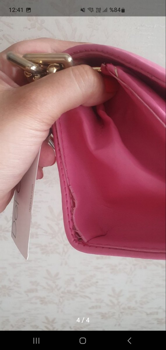 Zincir Detaylı Pembe Deri Kadın Çanta - Görsel 4