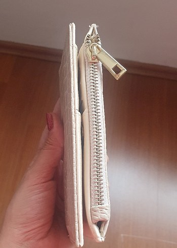 Bej Deri Yılan Desenli Fermuarlı Kadın Cüzdanı - Görsel 2