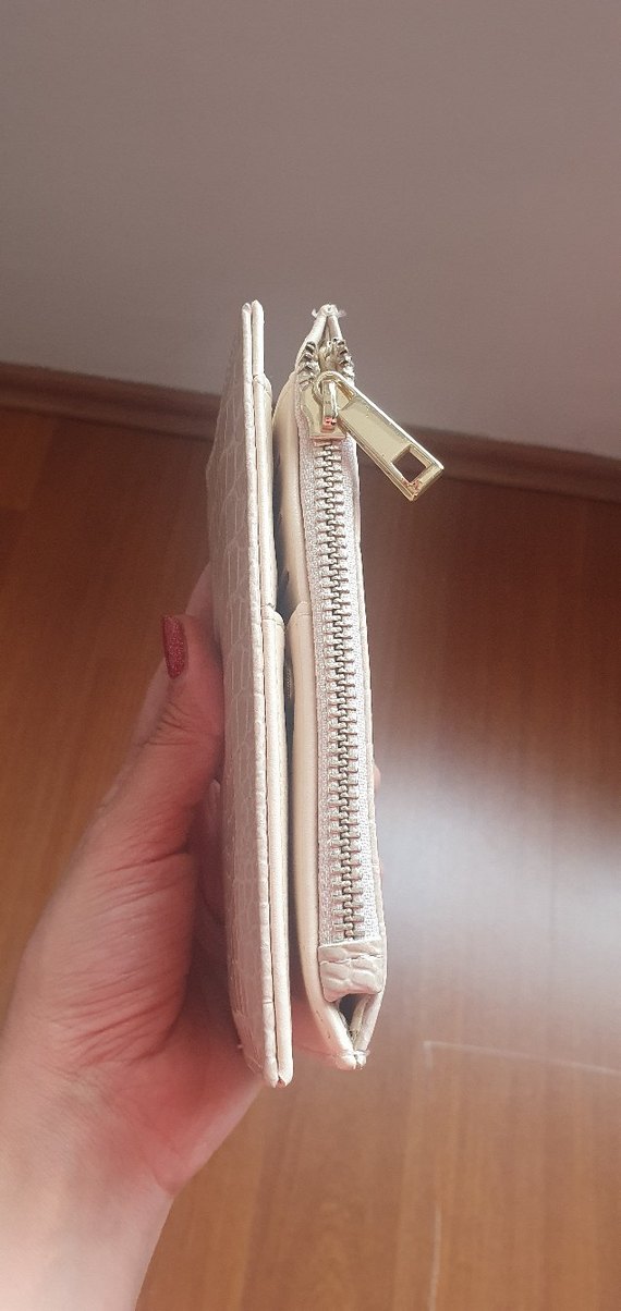 Bej Deri Yılan Desenli Fermuarlı Kadın Cüzdanı - Görsel 2