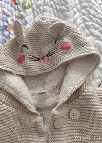 Kız Çocuk Nakışlı Kapüşonlu Örgü Hırka - Görsel 5