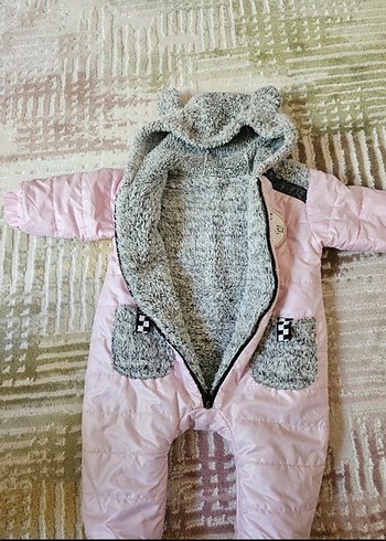 Peluş Detaylı Pembe Bebek Kış Tulumu - Görsel 3