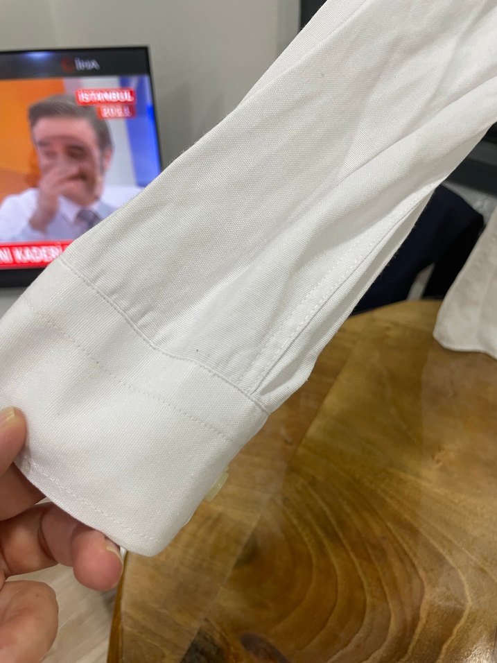 Erkek Beyaz Keten uzun  Kollu Gömlek - Görsel 3