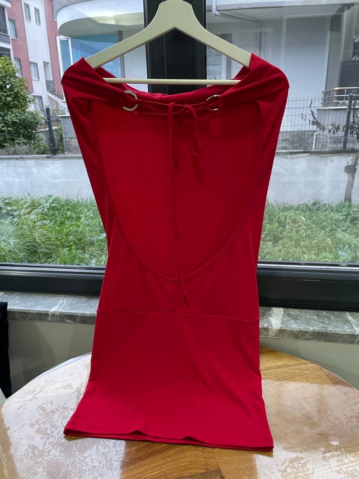 Kırmızı Drapeli Straplez Tunik - Görsel 3