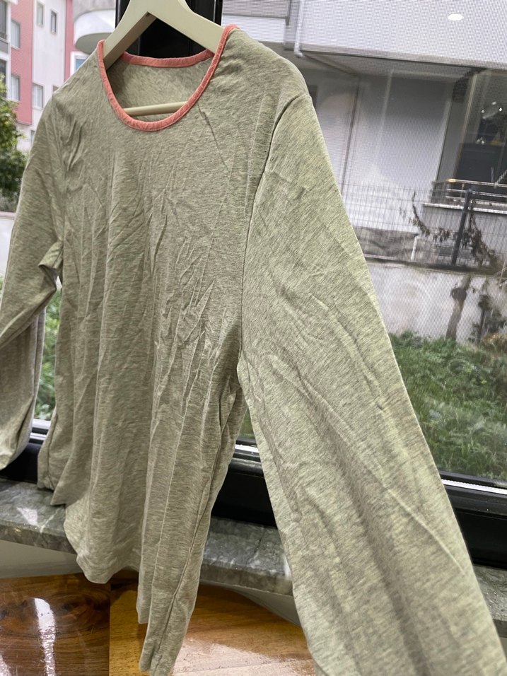 Bej Hamile Keten Tişörtü Uzun Kollu - Görsel 2