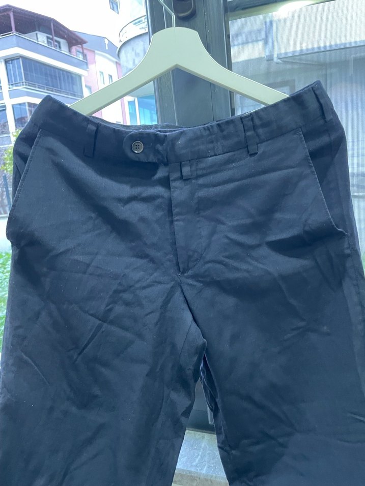 Düğmeli Lacivert Keten Erkek Pantolon - Görsel 5