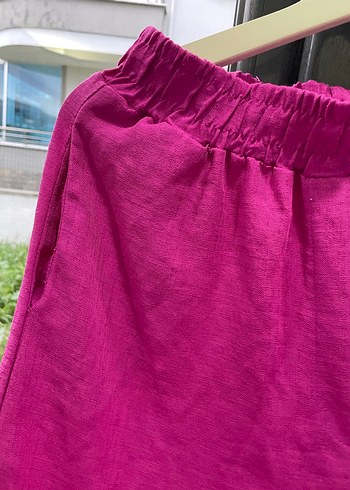 Pembe Fırfırlı Keten pantolon - Görsel 2