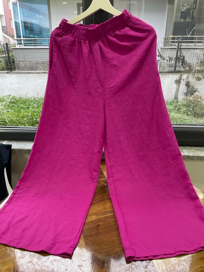 Pembe Fırfırlı Keten pantolon - Görsel 4