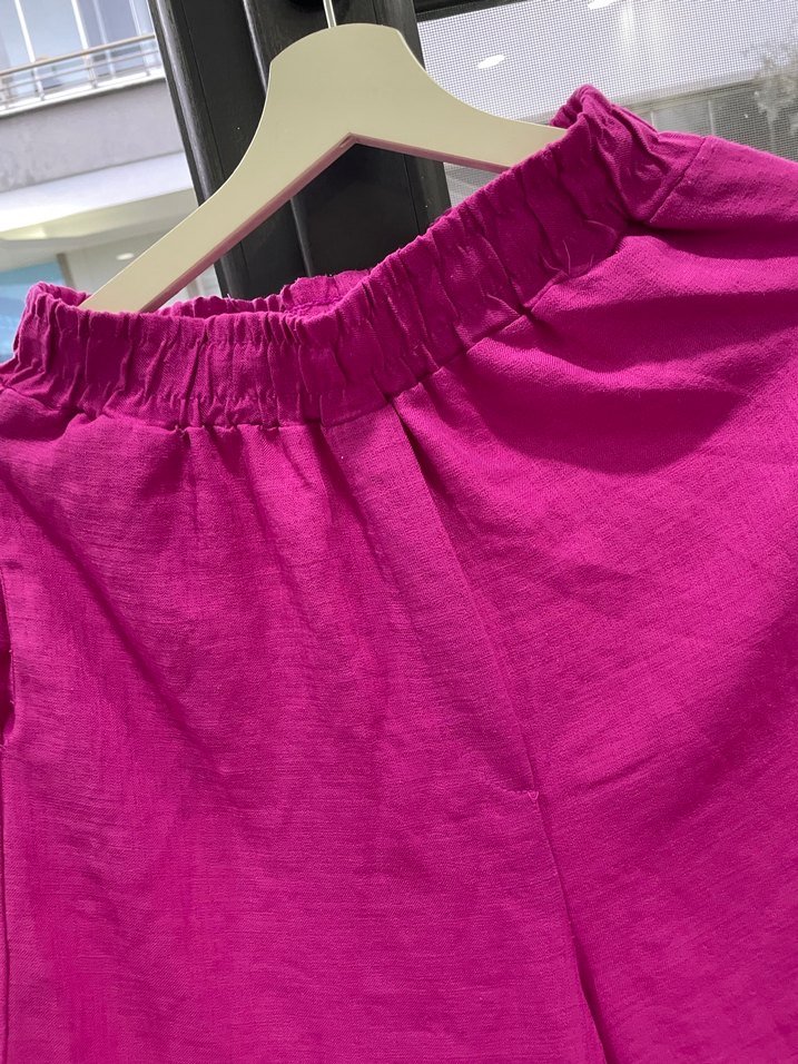 Pembe Fırfırlı Keten pantolon - Görsel 3