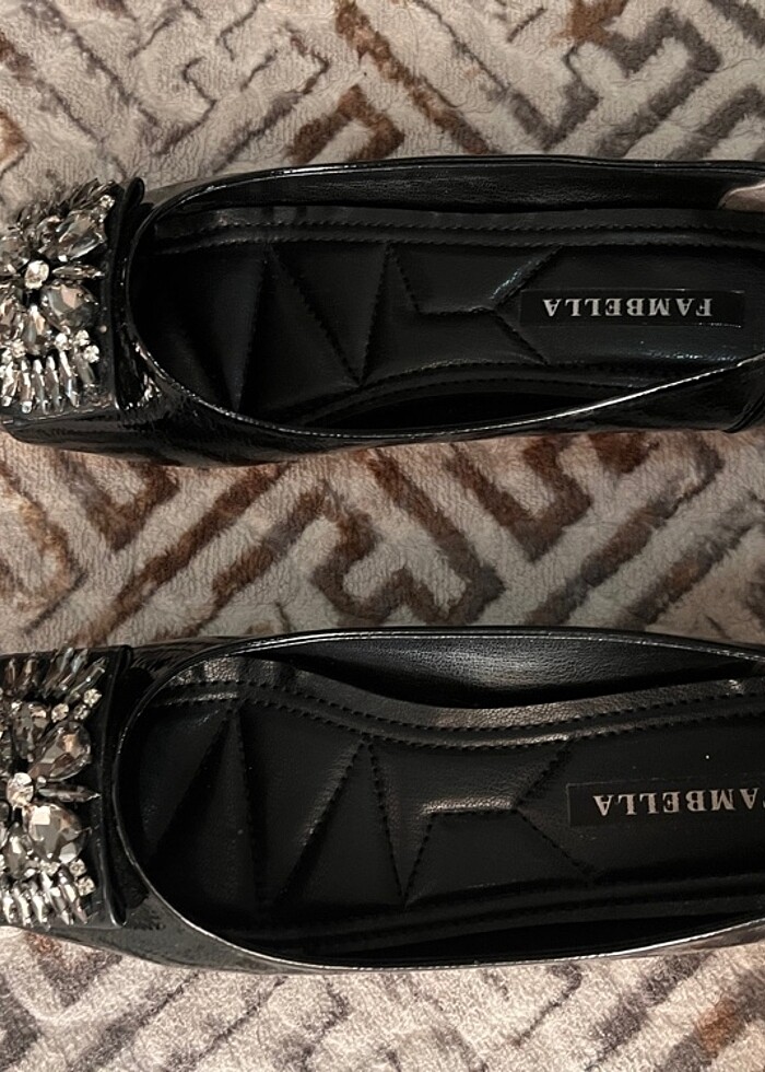 Kadın siyah taşlı babet ayakkabı - Görsel 2