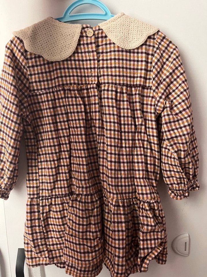 Kahverengi Ekose Bohem Kız Elbisesi - Görsel 2