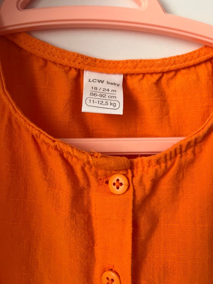 Turuncu Keten Kız Çocuk Elbise - Görsel 2