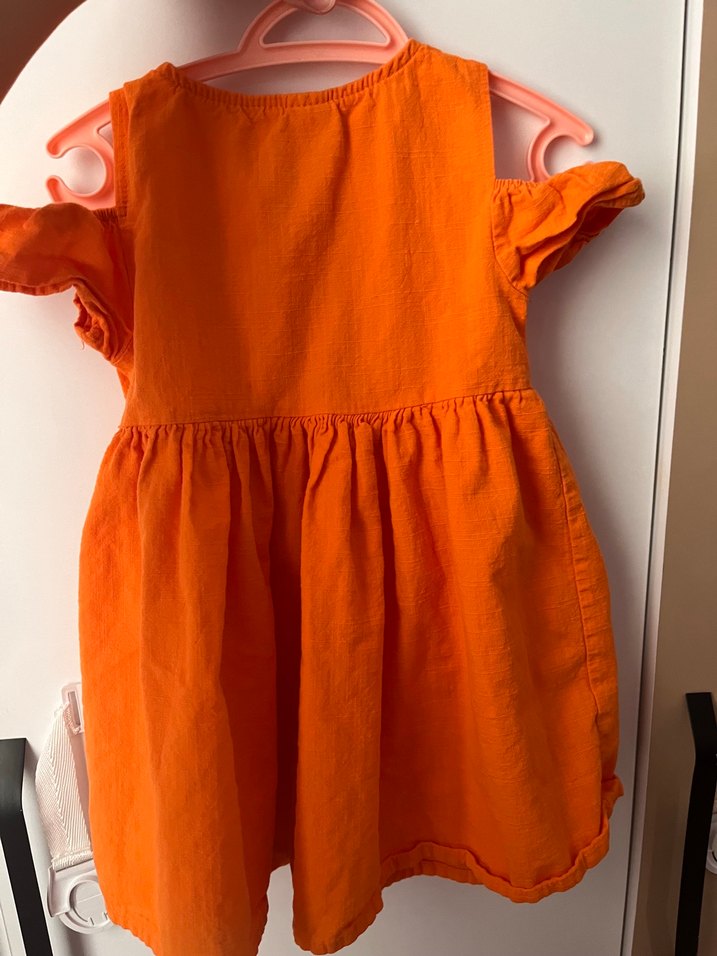 Turuncu Keten Kız Çocuk Elbise - Görsel 3