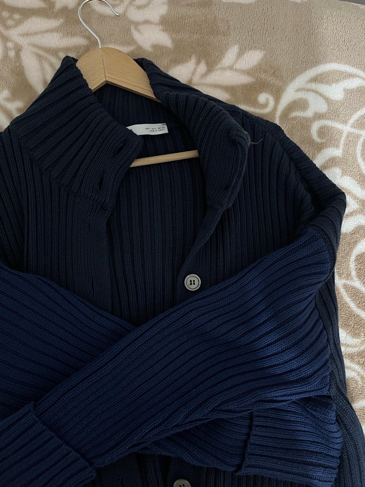 Düğmeli Lacivert Triko Hırka - Görsel 2