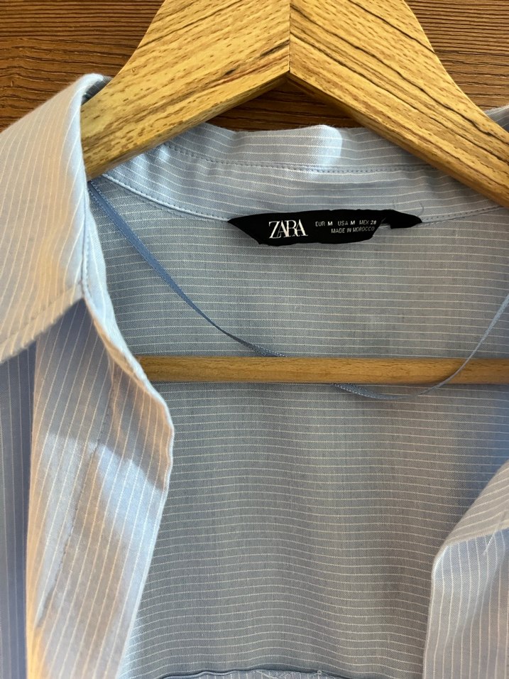 Mavi Keten Gömlek, Düğmeli, Uzun Kollu - Görsel 4