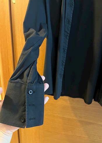 Siyah Kadın Keten Uzun Kollu Gömlek - Görsel 3